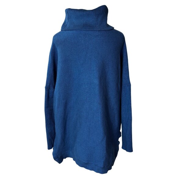 Oversized Blue Turtleneck Sweater Long Sleeve Ribbed Knit Large - Picture 3 of 10